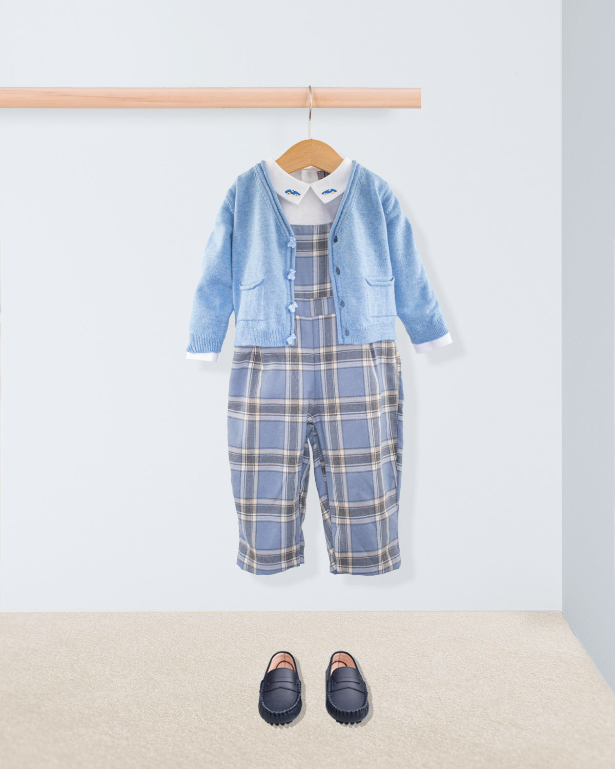 Bear Italian Grey Plaid Flannel Overall - Romper