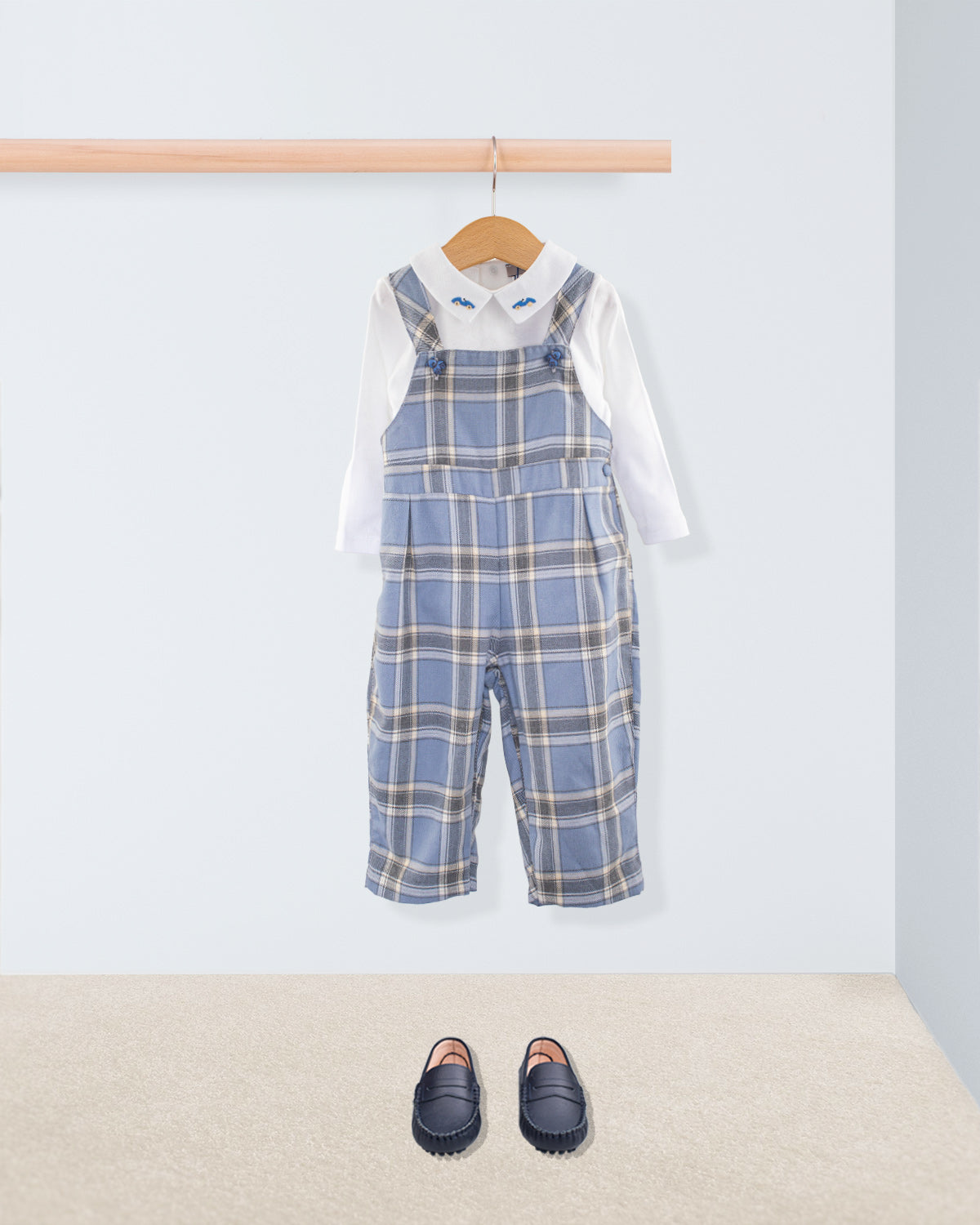 Bear Italian Grey Plaid Flannel Overall - Romper
