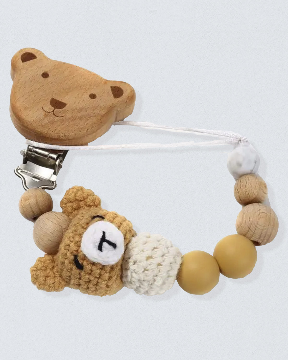 Pacifier Clip Crochet Bear Beige