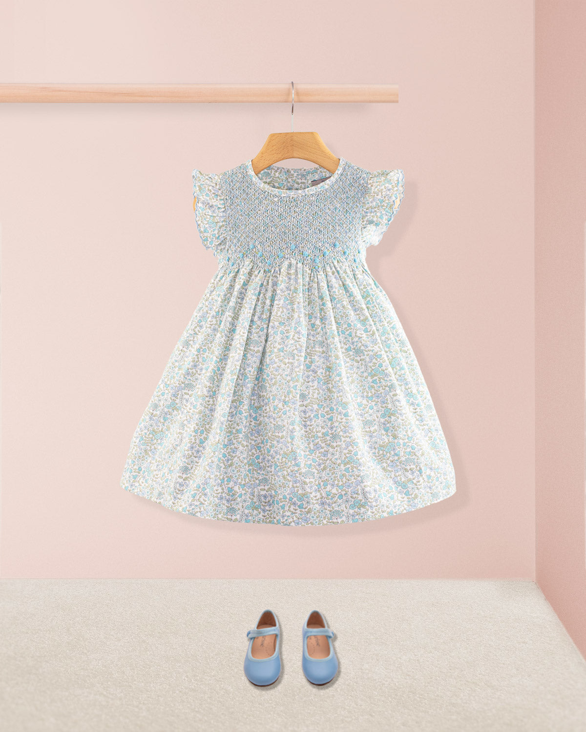 Beatrice Garden Blue Smock - Smocked Dress