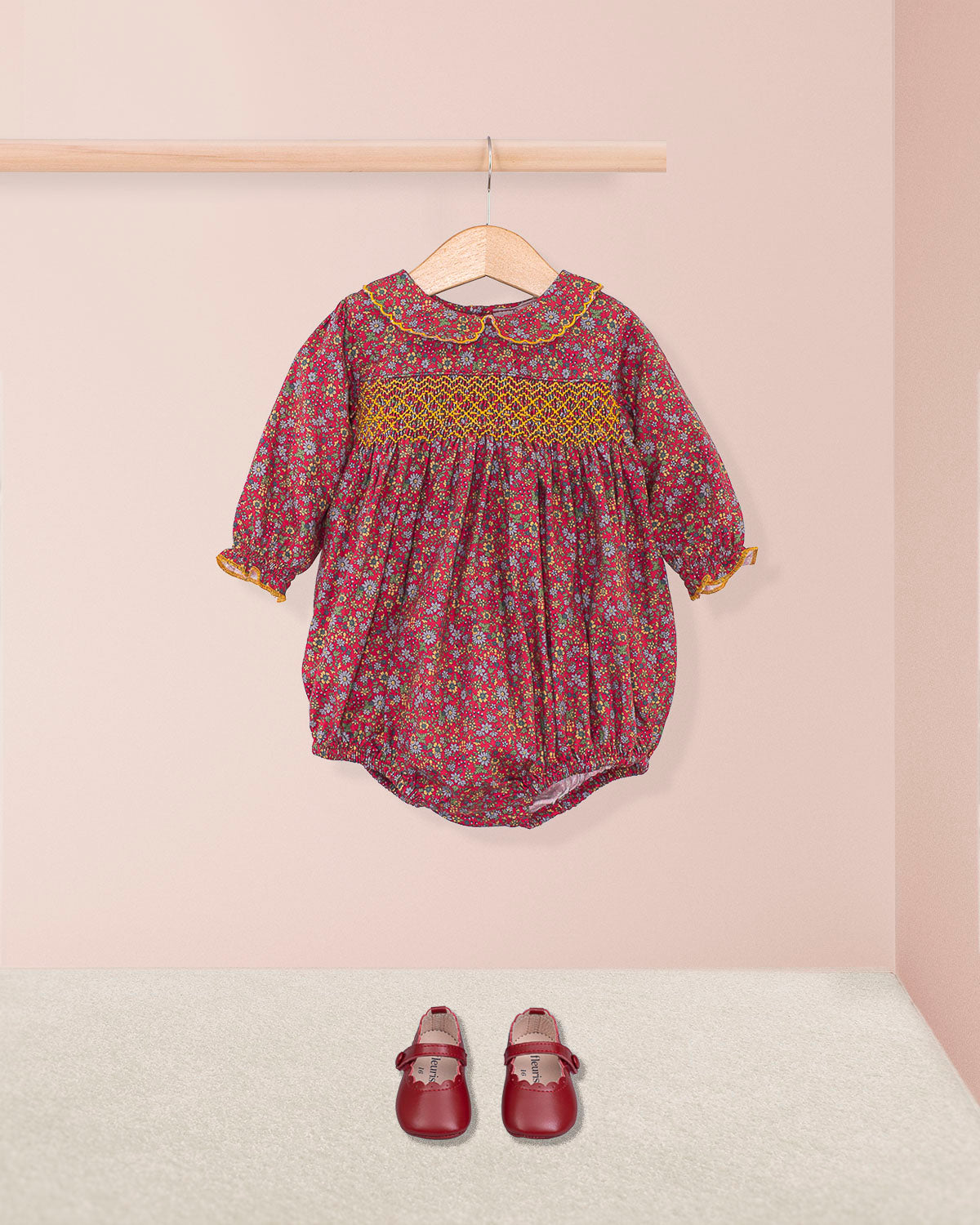 Beatrice Mini Red Floral Bubble - Romper