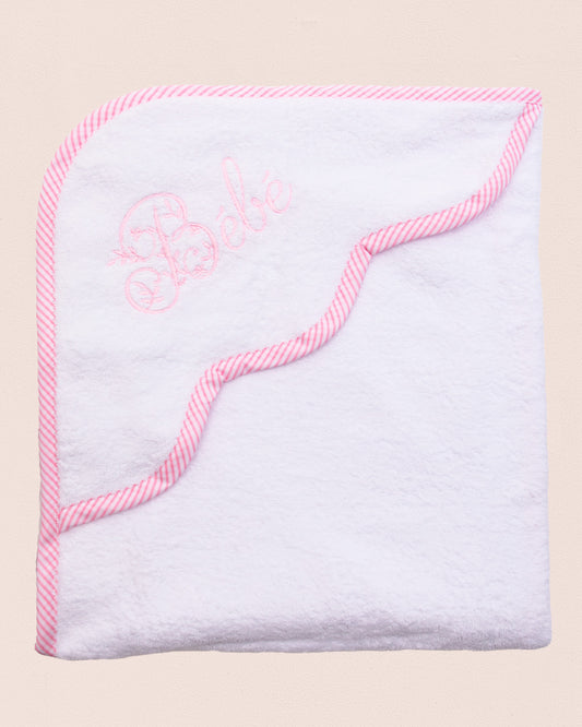 Bébé Gingham Trim Hooded Towel - Layette