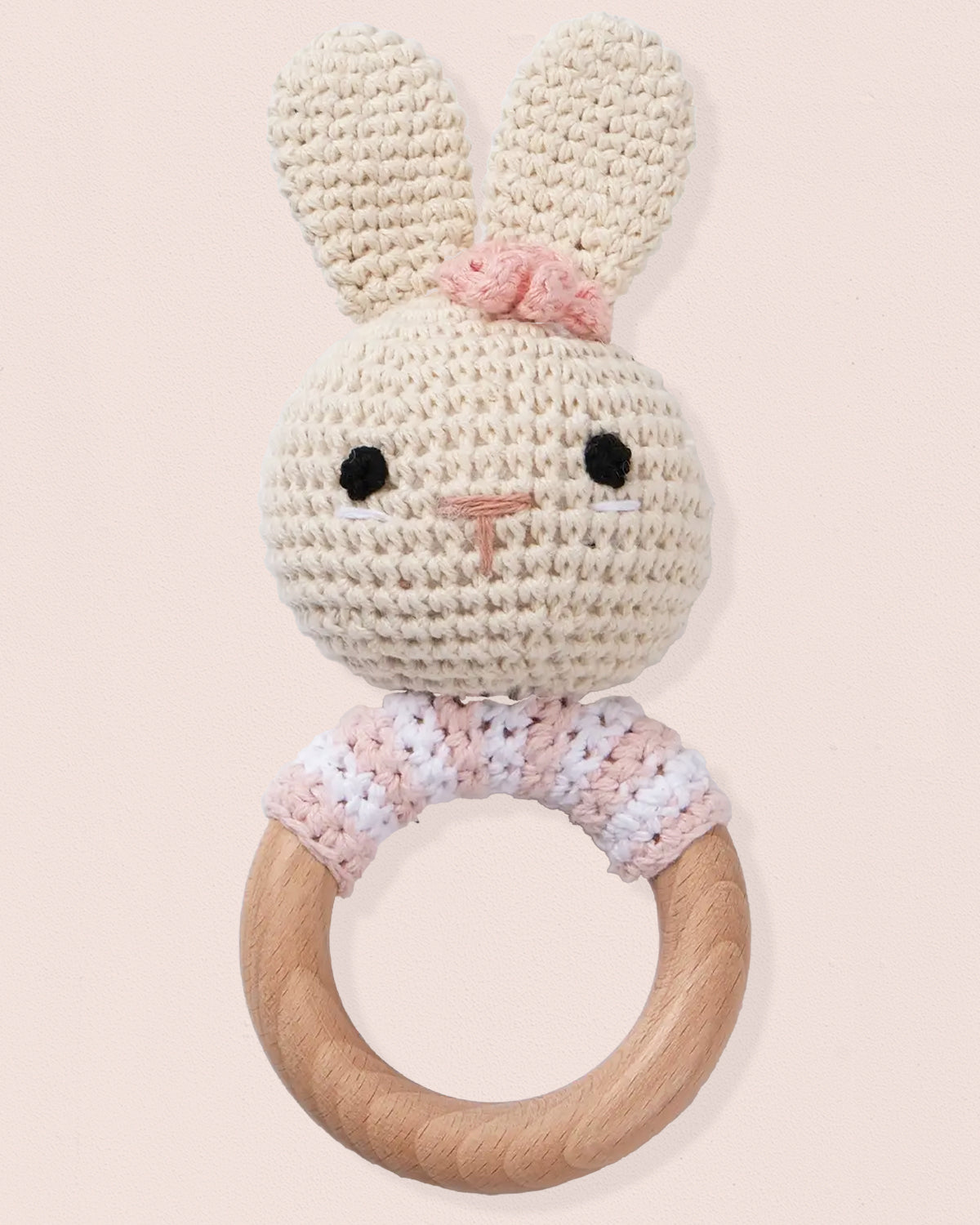 Crocheted Flower Bunny Pink Rattle Toy