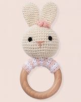 Crocheted Flower Bunny Pink Rattle Toy
