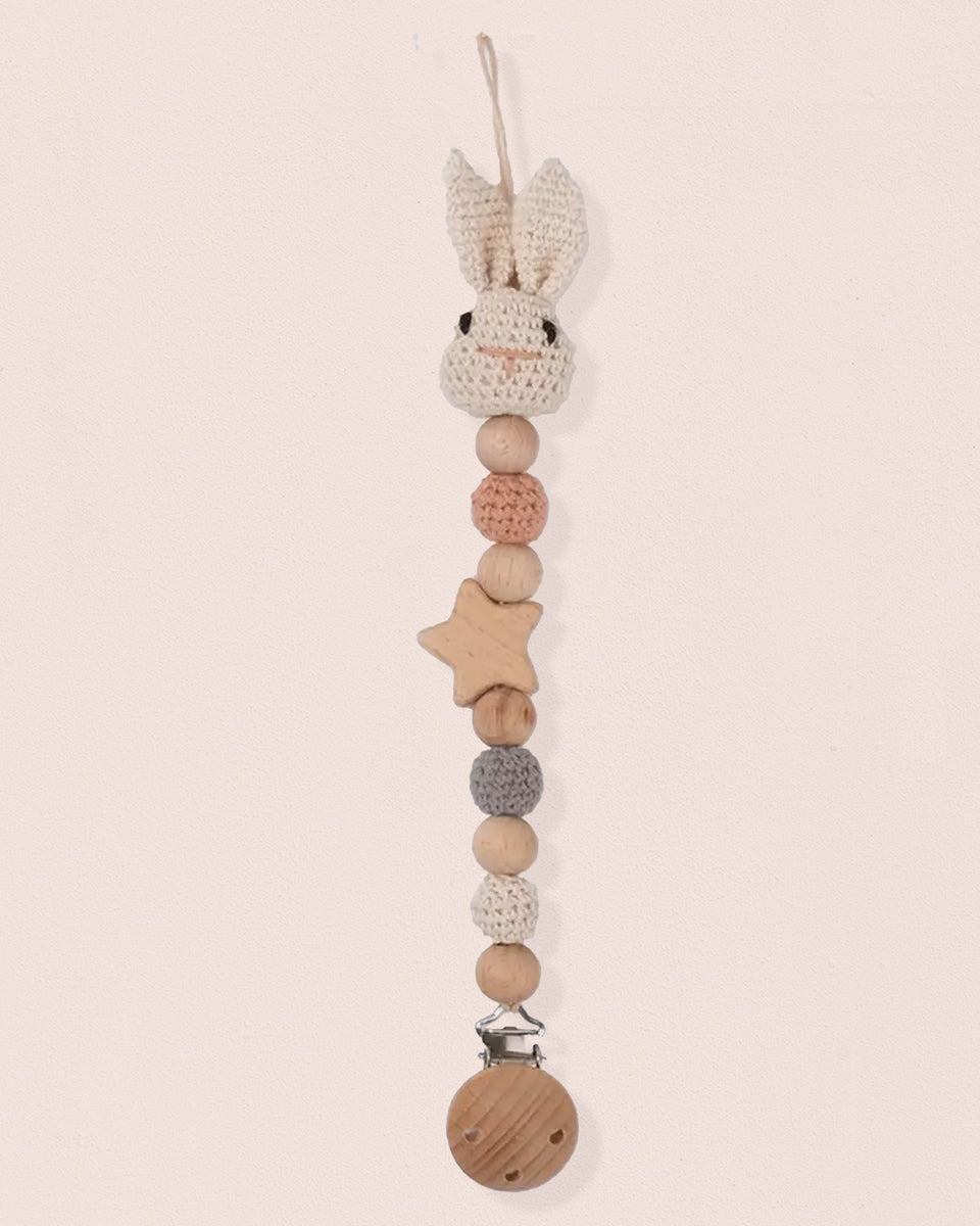 Pacifier Clip Crochet Bunny Beige