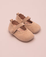 Chloe Scallop Beige Suede Crib Shoe