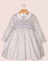 Fiorella Belina Delicate Floral Blue Twill Smocked Dress