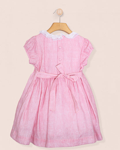 Bella Italian Pink Linen Smock - Smocked Dress