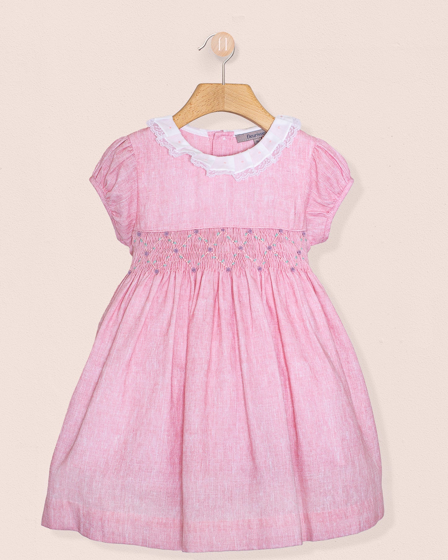 Bella Italian Pink Linen Smock - Smocked Dress