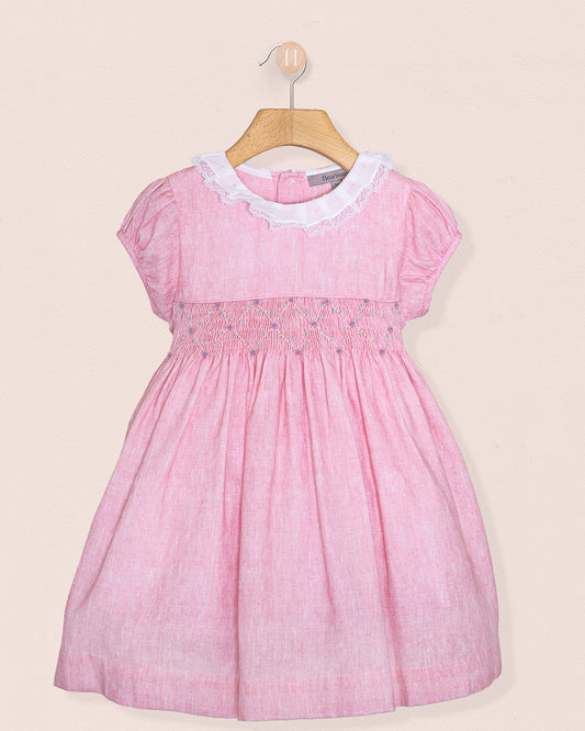 Bella Italian Pink Linen Smock - Smocked Dress