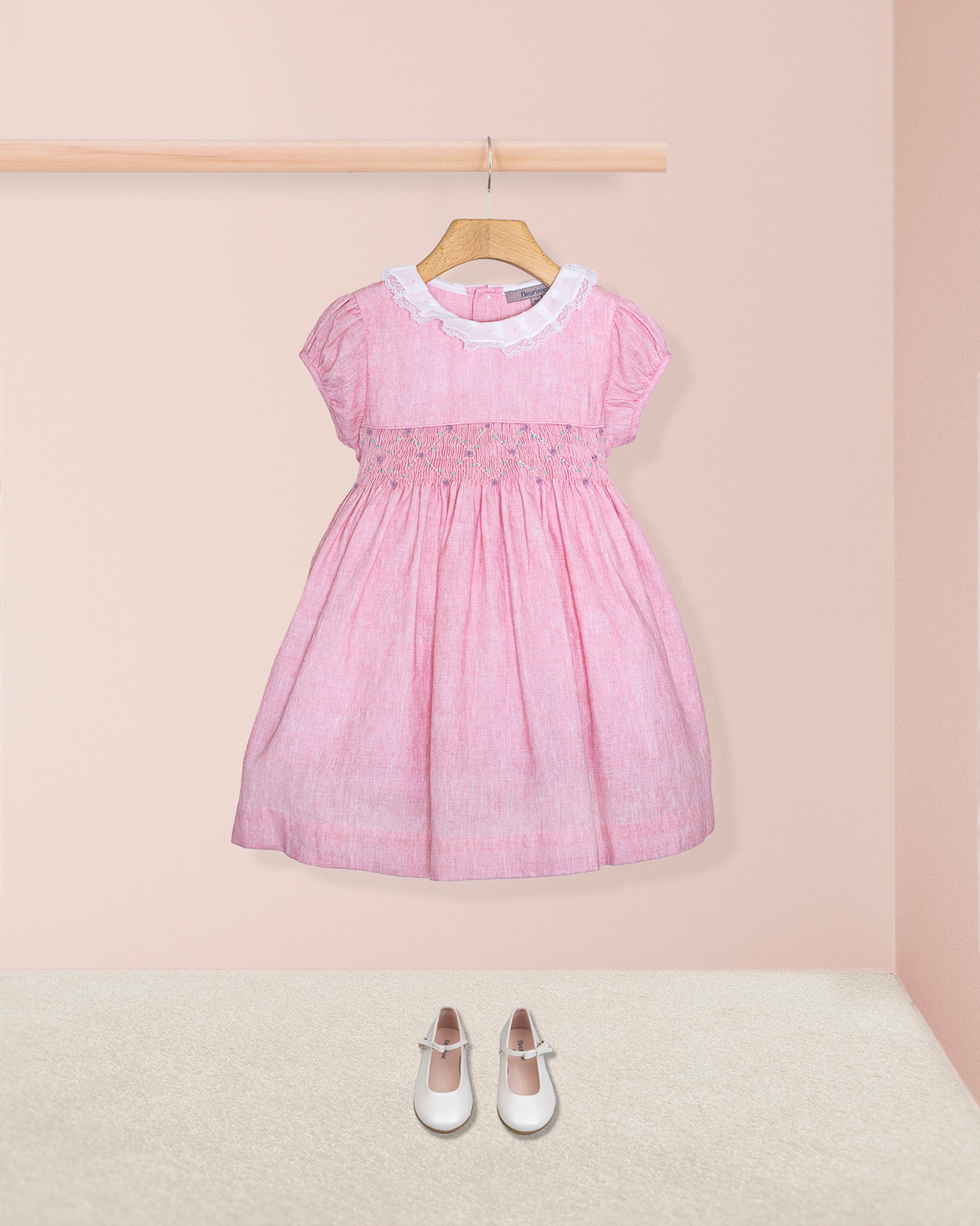 Bella Italian Pink Linen Smock - Smocked Dress
