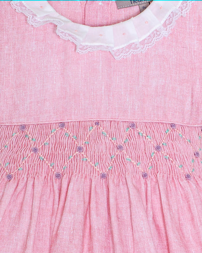 Bella Italian Pink Linen Smock - Smocked Dress