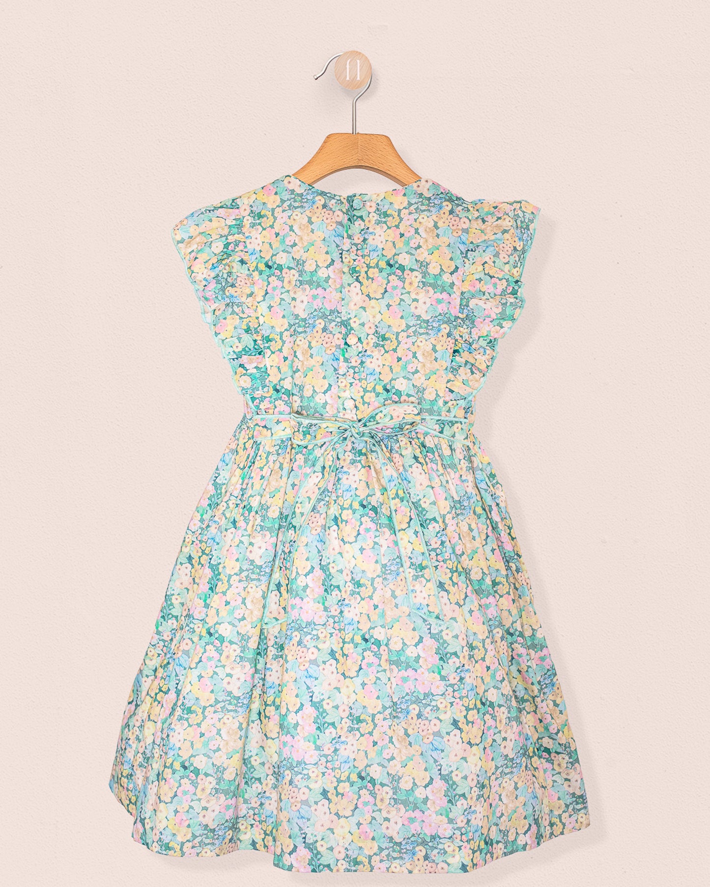 Berenice Liberty Hollyhocks Moss Smock - Smocked Dress
