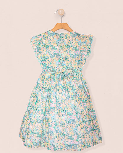 Berenice Liberty Hollyhocks Moss Smock - Smocked Dress