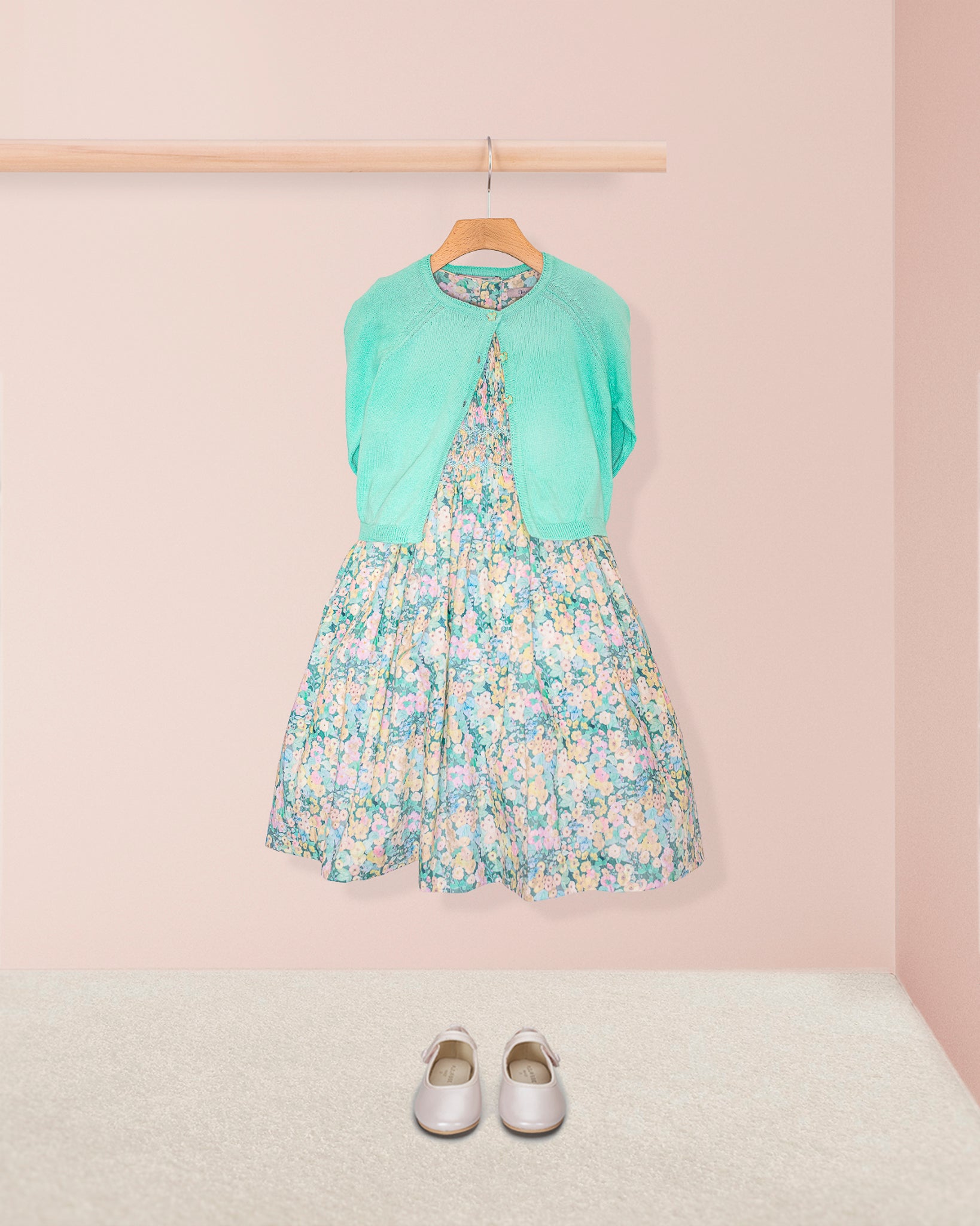 Berenice Liberty Hollyhocks Moss Smock - Smocked Dress