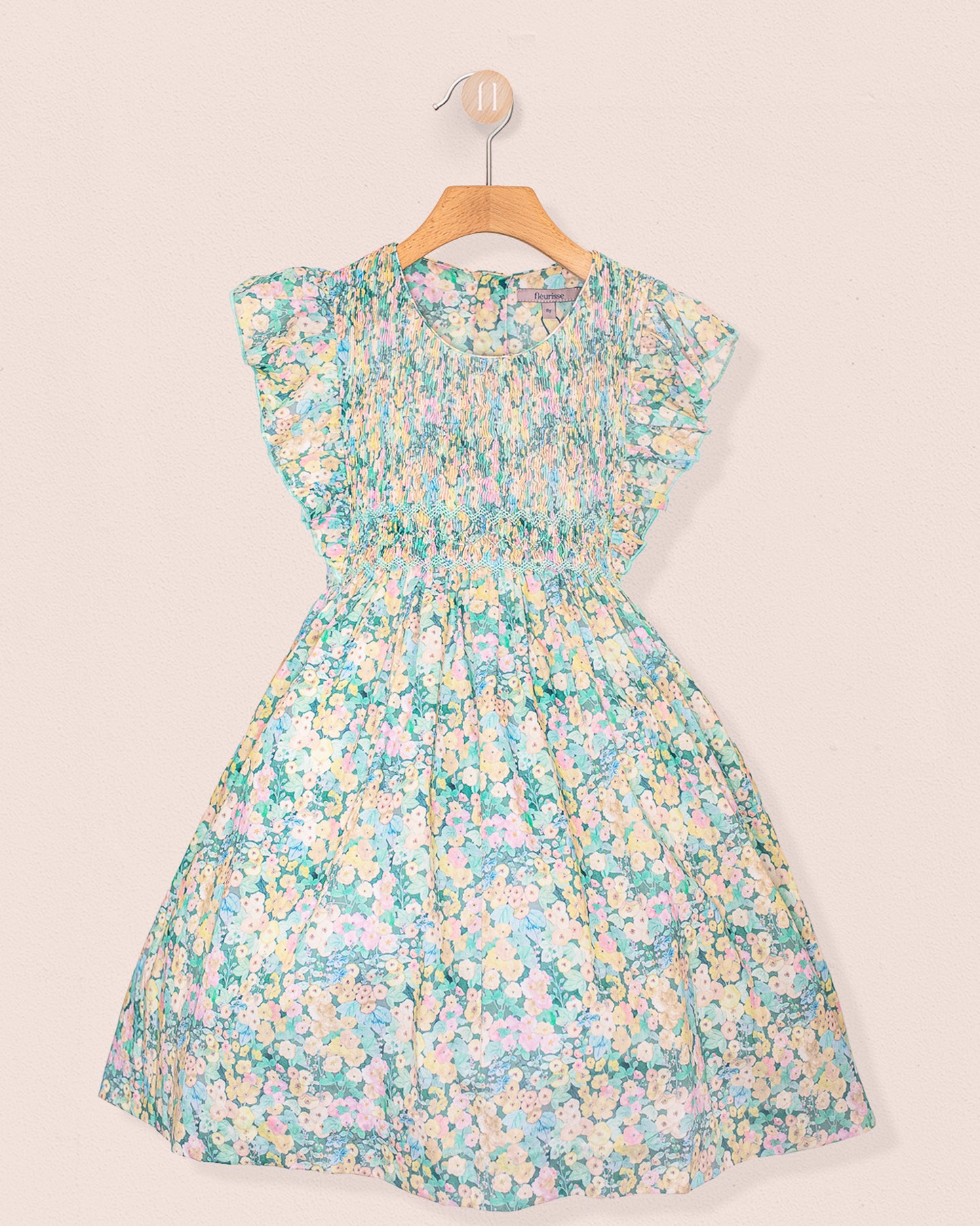 Berenice Liberty Hollyhocks Moss Smock - Smocked Dress