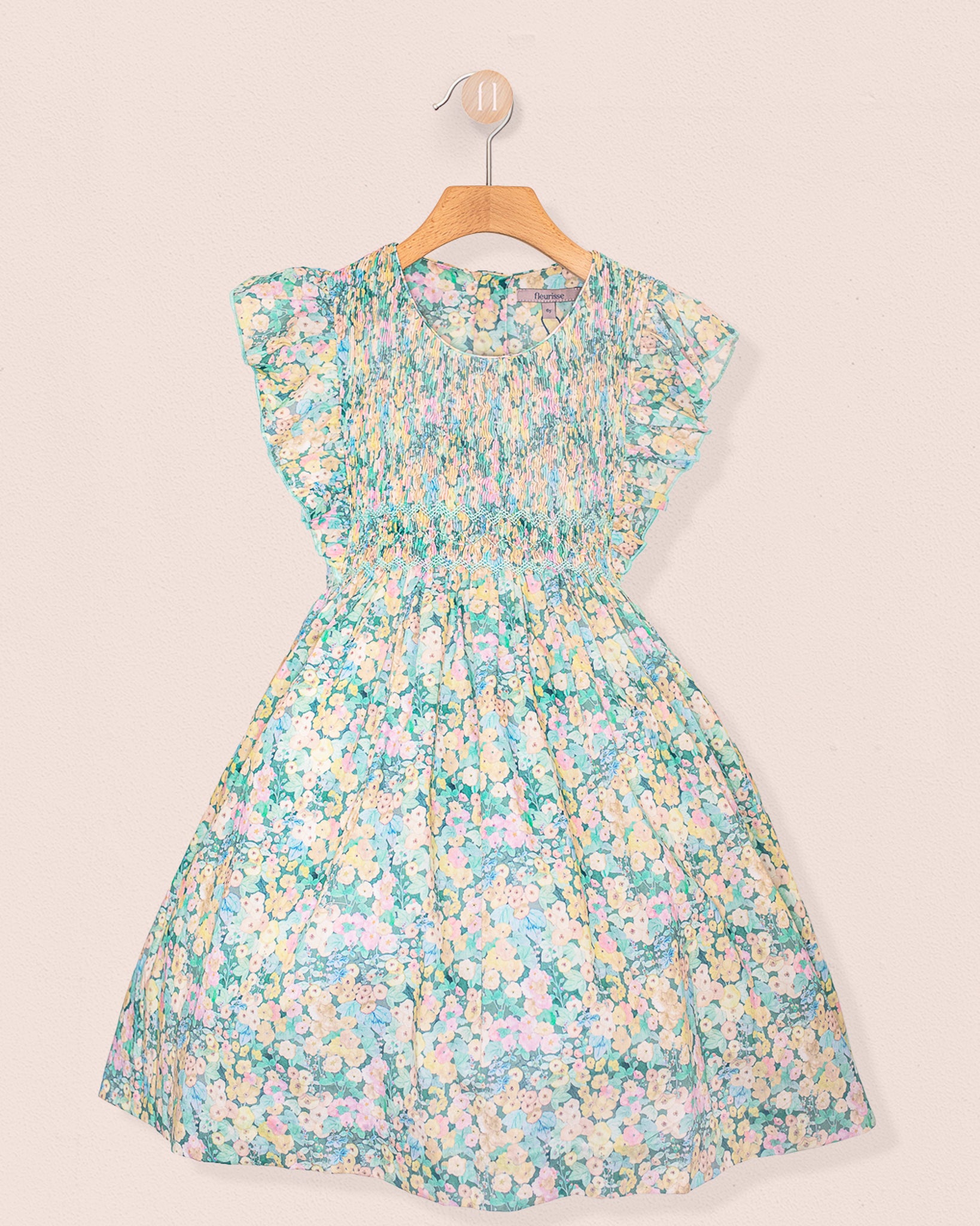 Berenice Liberty Hollyhocks Moss Smock - Smocked Dress