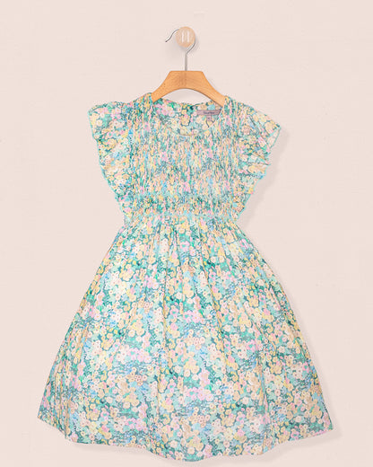 Berenice Liberty Hollyhocks Moss Smock - Smocked Dress