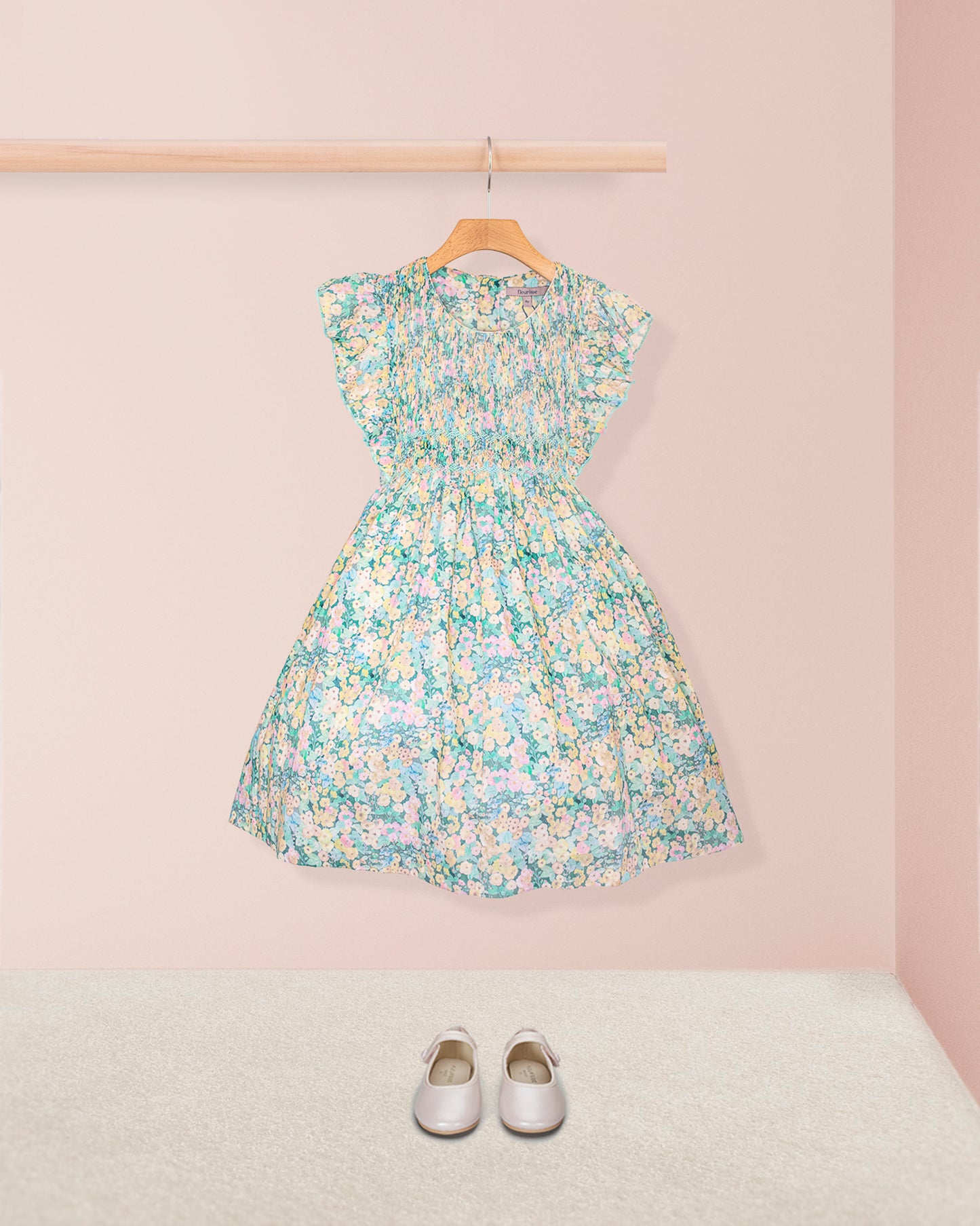 Berenice Liberty Hollyhocks Moss Smock - Smocked Dress
