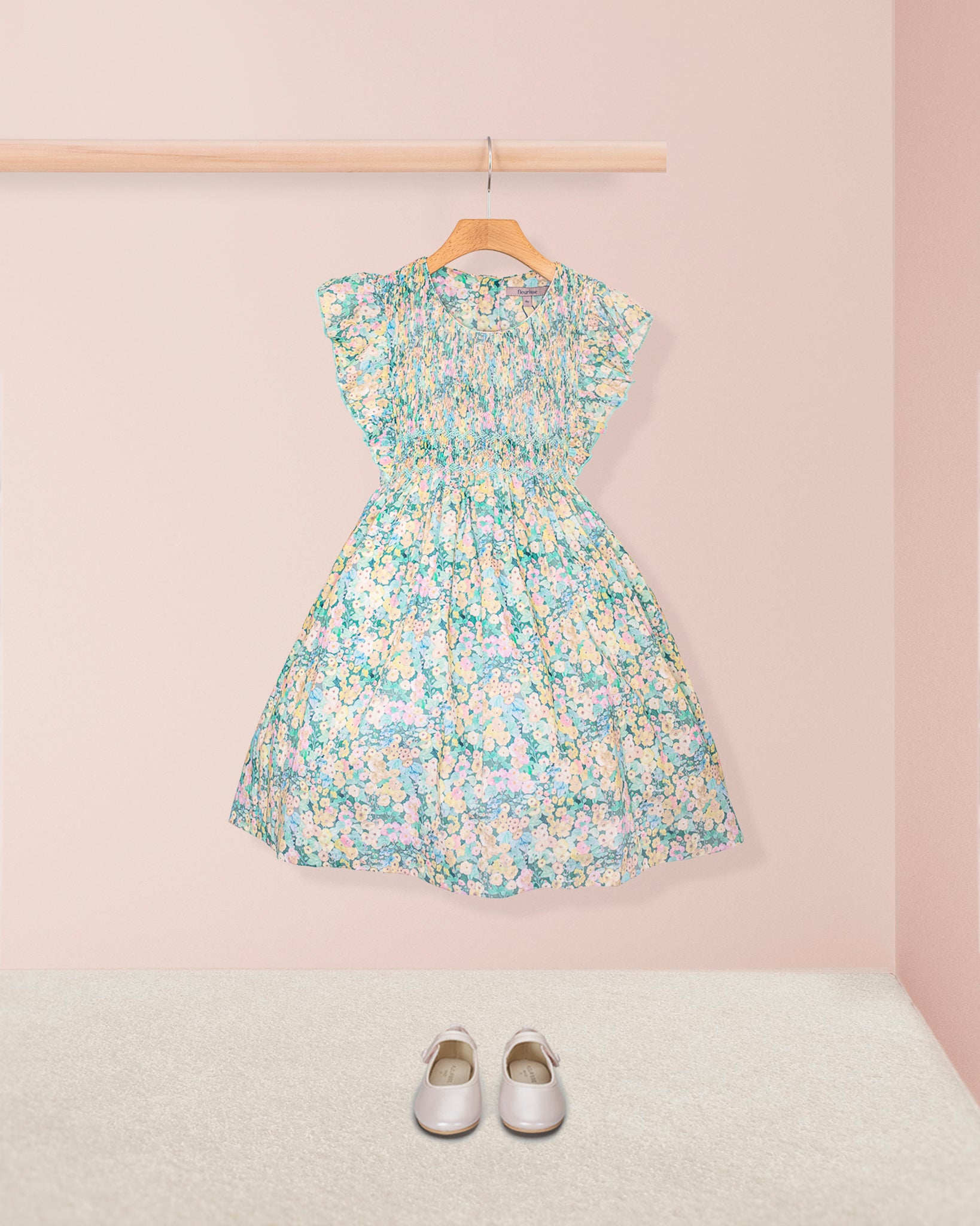 Berenice Liberty Hollyhocks Moss Smock - Smocked Dress