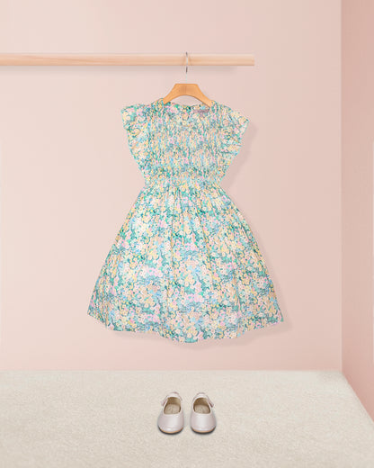 Berenice Liberty Hollyhocks Moss Smock - Smocked Dress