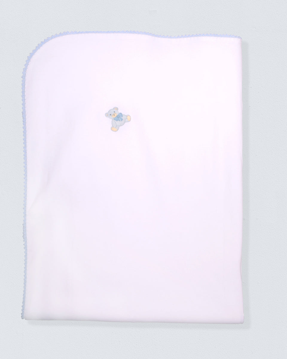 Pima Light Blue Bear Embroidered Receiving Blanket