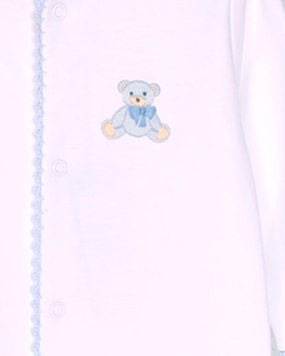 Baby romper with teddy bear design on a white background