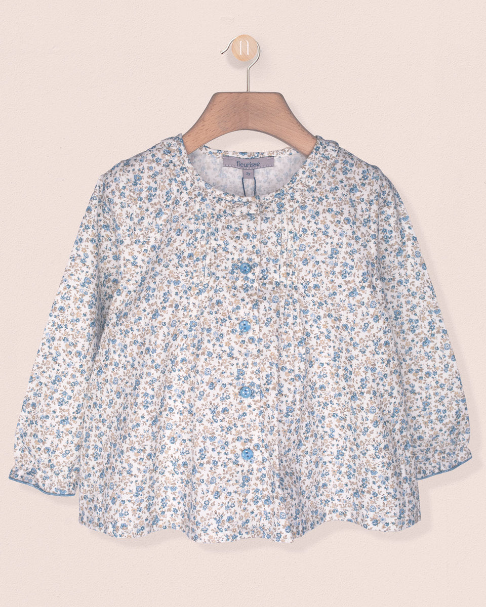 Ruffle Tunic Delicate Blue Rosebud Twill