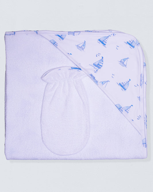 Pima Sailing Boats Blue Hooded Towel - Towel