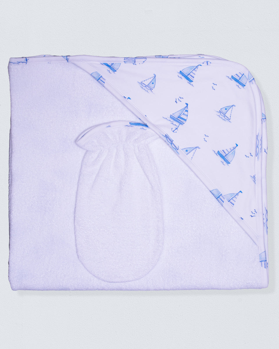 Pima Sailing Boats Blue Hooded Towel