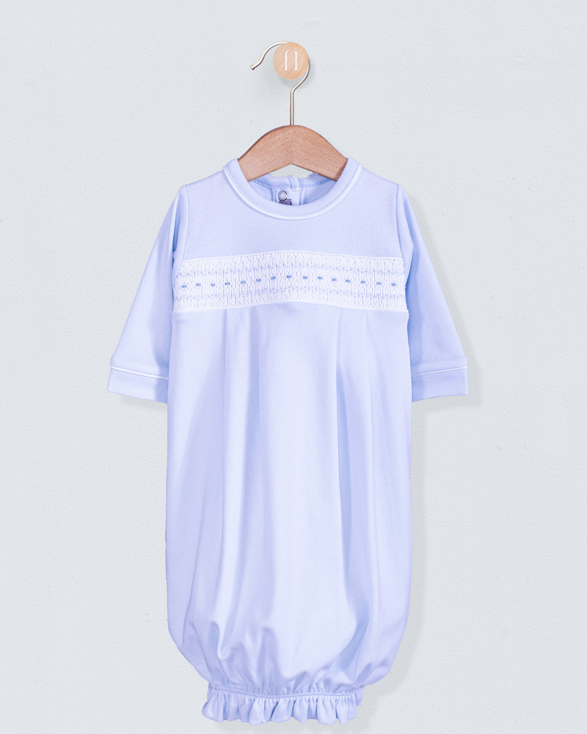 Bris Pima Light Blue Smocked Gown and Hat Set - Stretchie