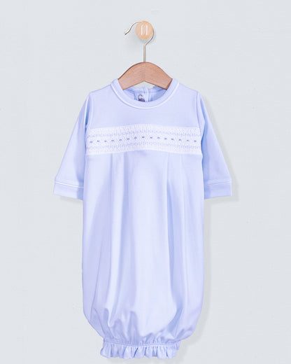 Bris Pima Light Blue Smocked Gown and Hat Set - Stretchie