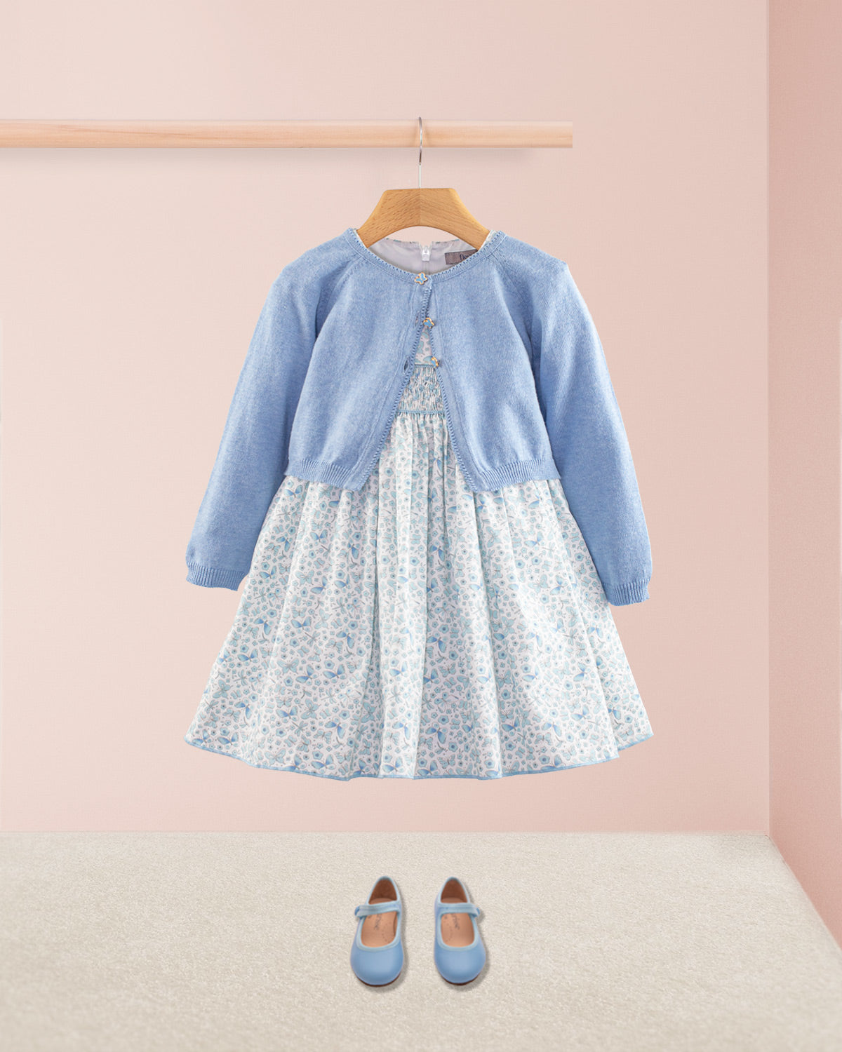 Bonnie French Blue Butterflies Smock - Smocked Dress