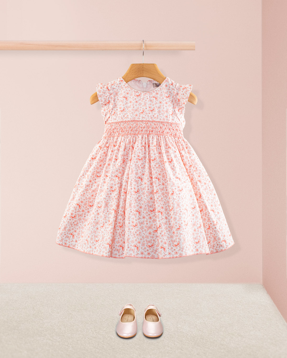 Bonnie French Pink Butterflies Smock - Smocked Dress
