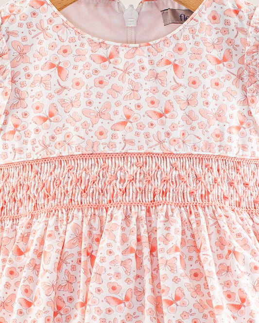 Bonnie French Pink Butterflies Smock - Smocked Dress