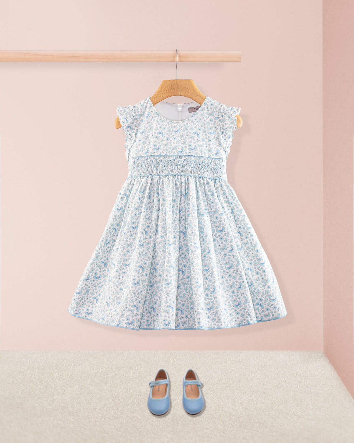 Bonnie French Blue Butterflies Smock - Smocked Dress
