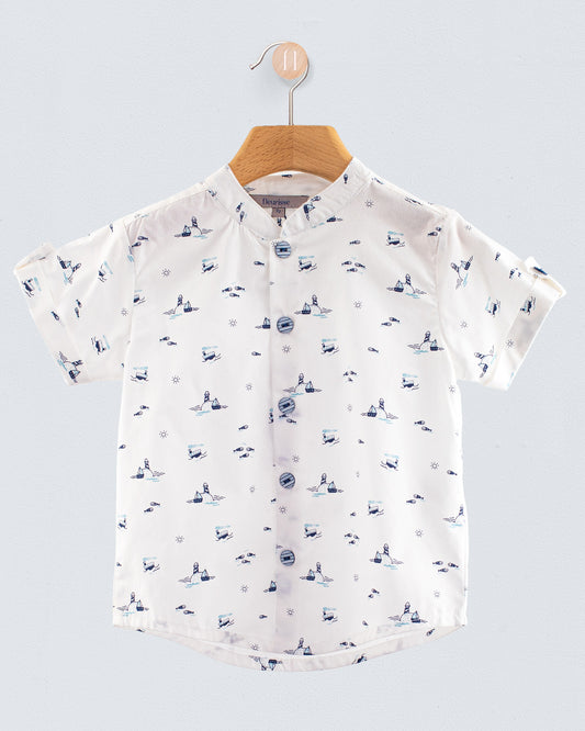 Brando Elegant Navy Sailboats Tunic - Shirt