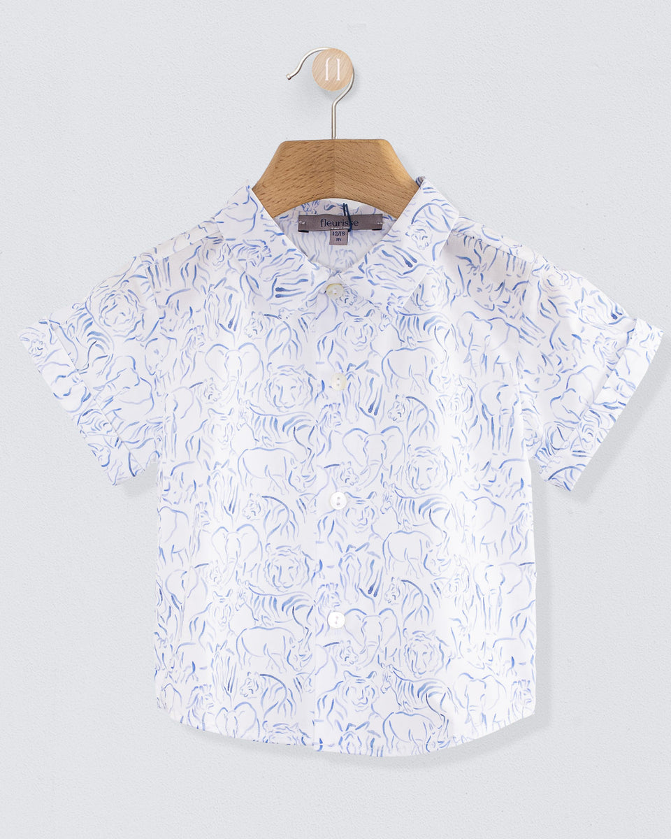 Henry Liberty Watercolor Blue Safari Shirt