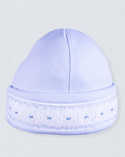 Bris Pima Light Blue Smocked Gown and Hat Set - Stretchie