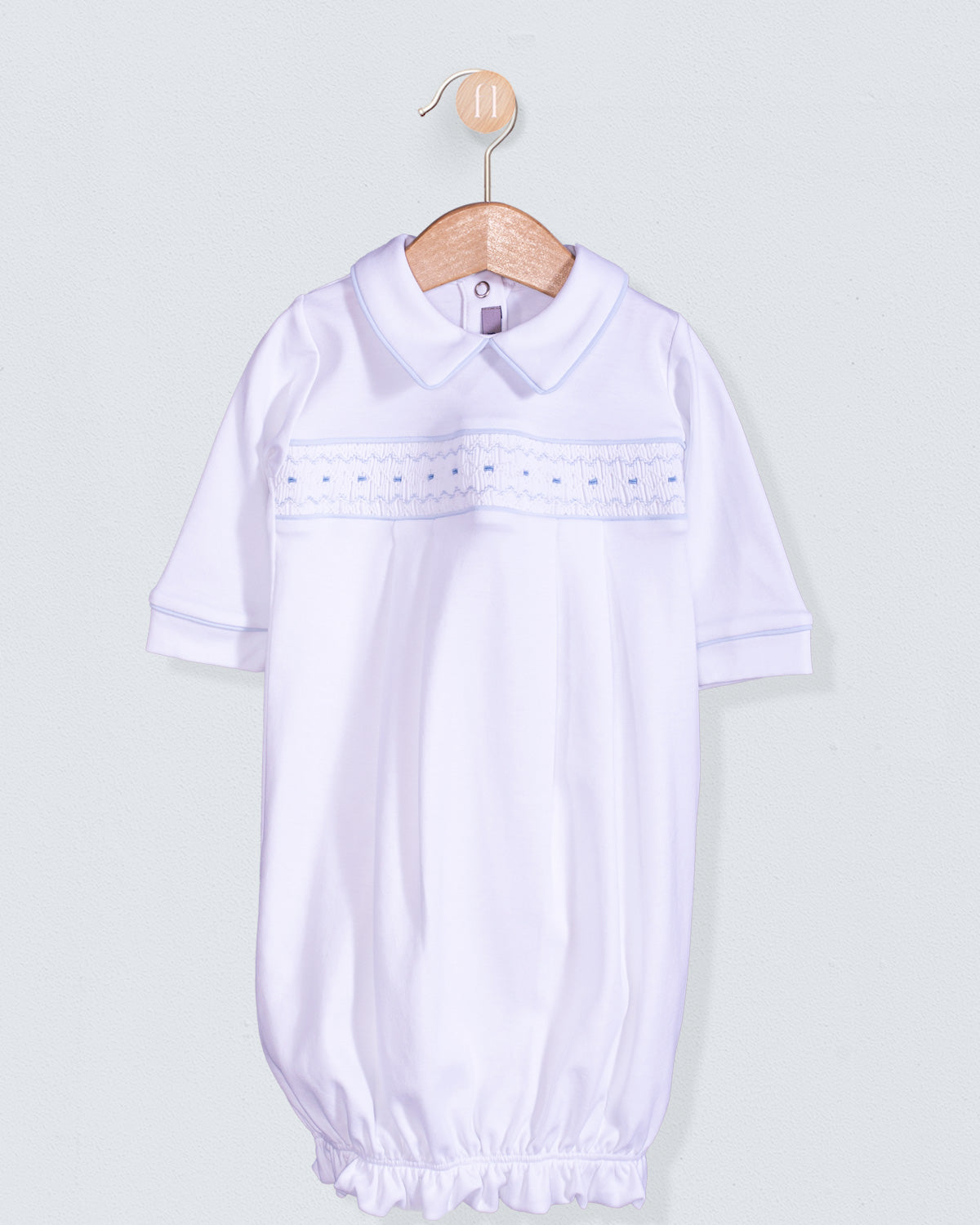 Bris Pima White Smocked Gown and Hat Set - Stretchie