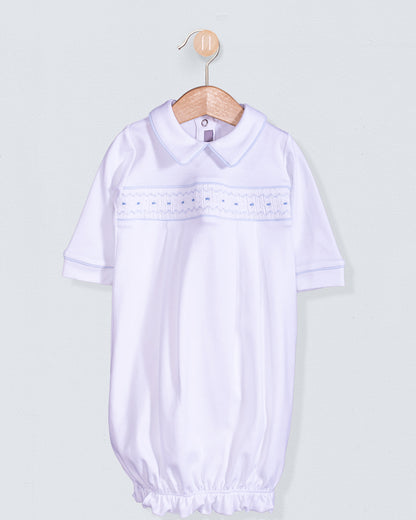 Bris Pima White Smocked Gown and Hat Set - Stretchie