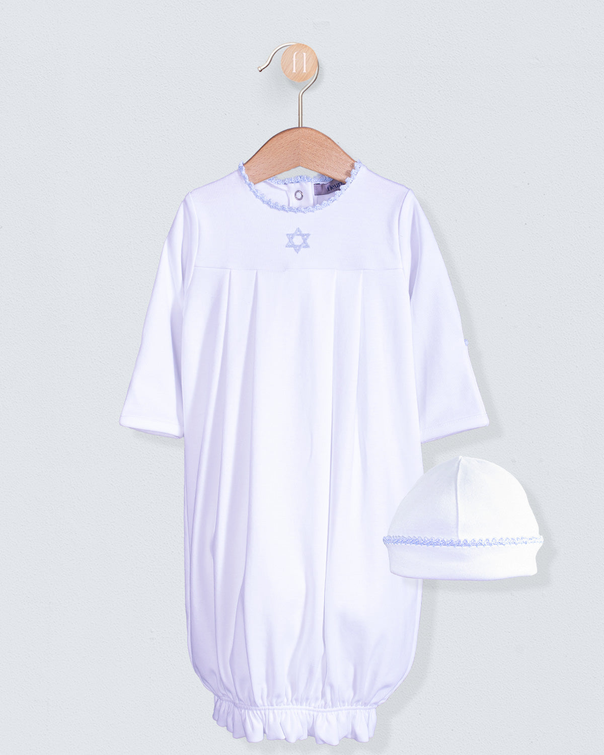 Bris Pima White Star of David Gown and Hat Set - Stretchie