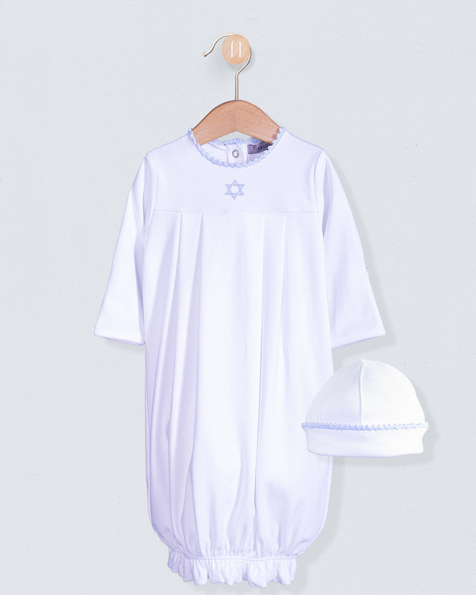 Bris Pima White Star of David Gown and Hat Set