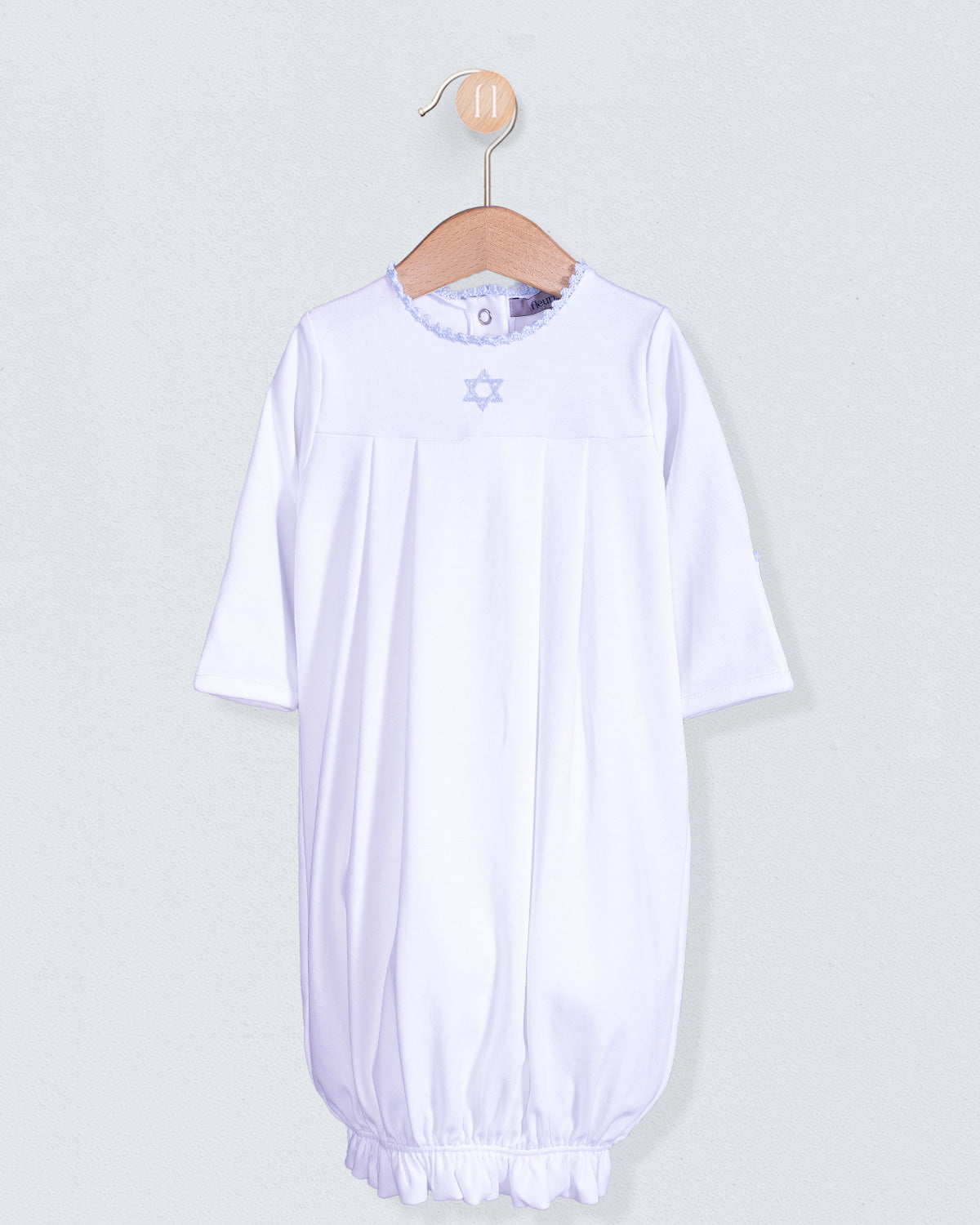 Bris Pima White Star of David Gown and Hat Set - Stretchie