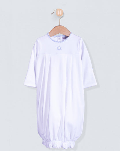 Bris Pima White Star of David Gown and Hat Set - Stretchie