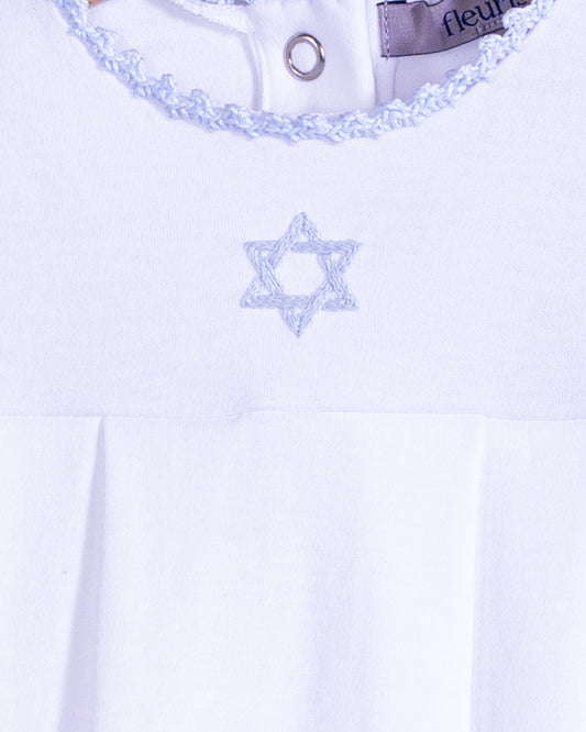 Bris Pima White Star of David Gown and Hat Set - Stretchie