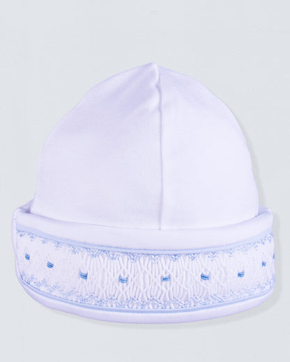 Bris Pima White Smocked Gown and Hat Set - Stretchie