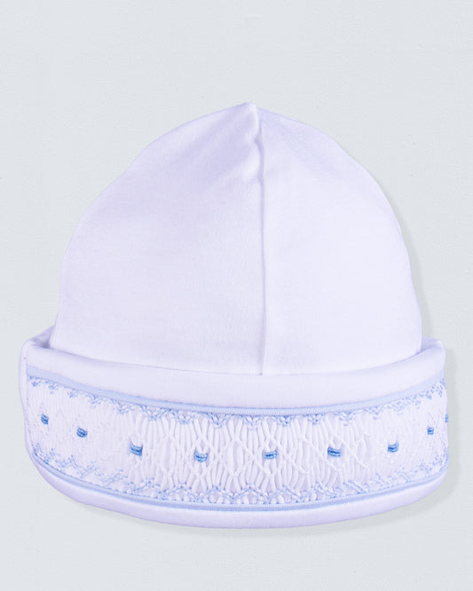 Bris Pima White Smocked Gown and Hat Set - Stretchie