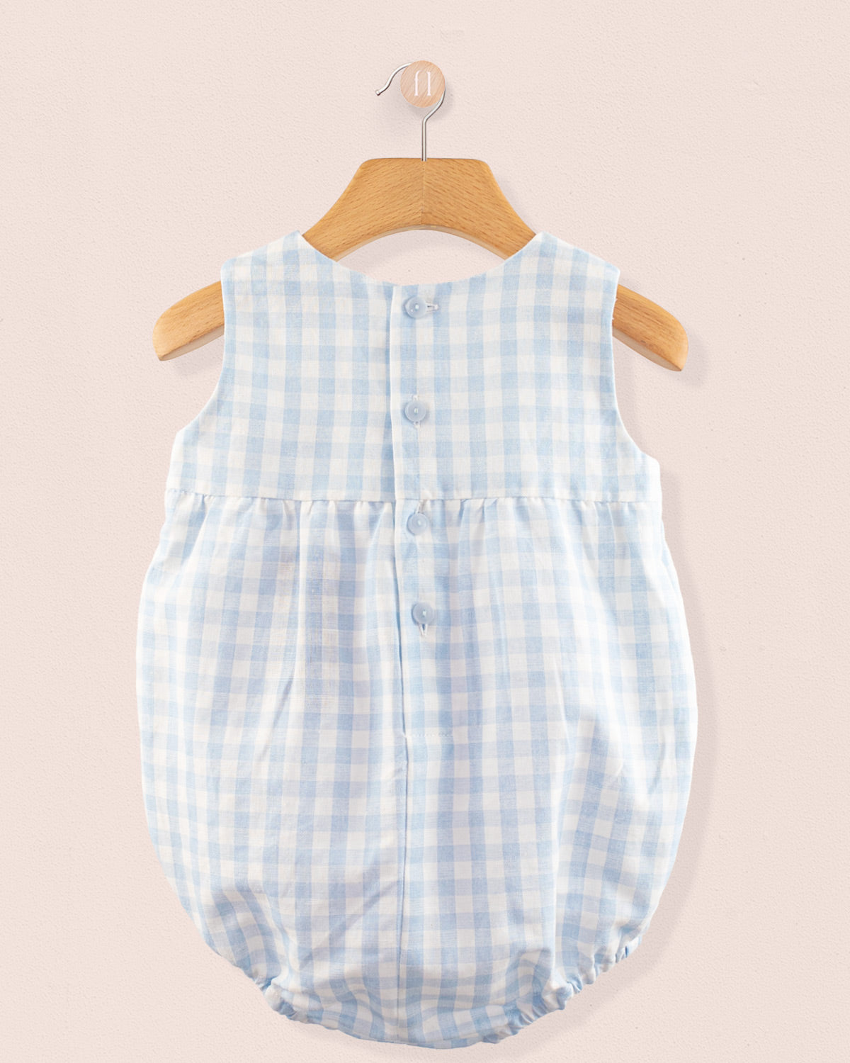 Bunny Blue Gingham Linen Bubble - Romper