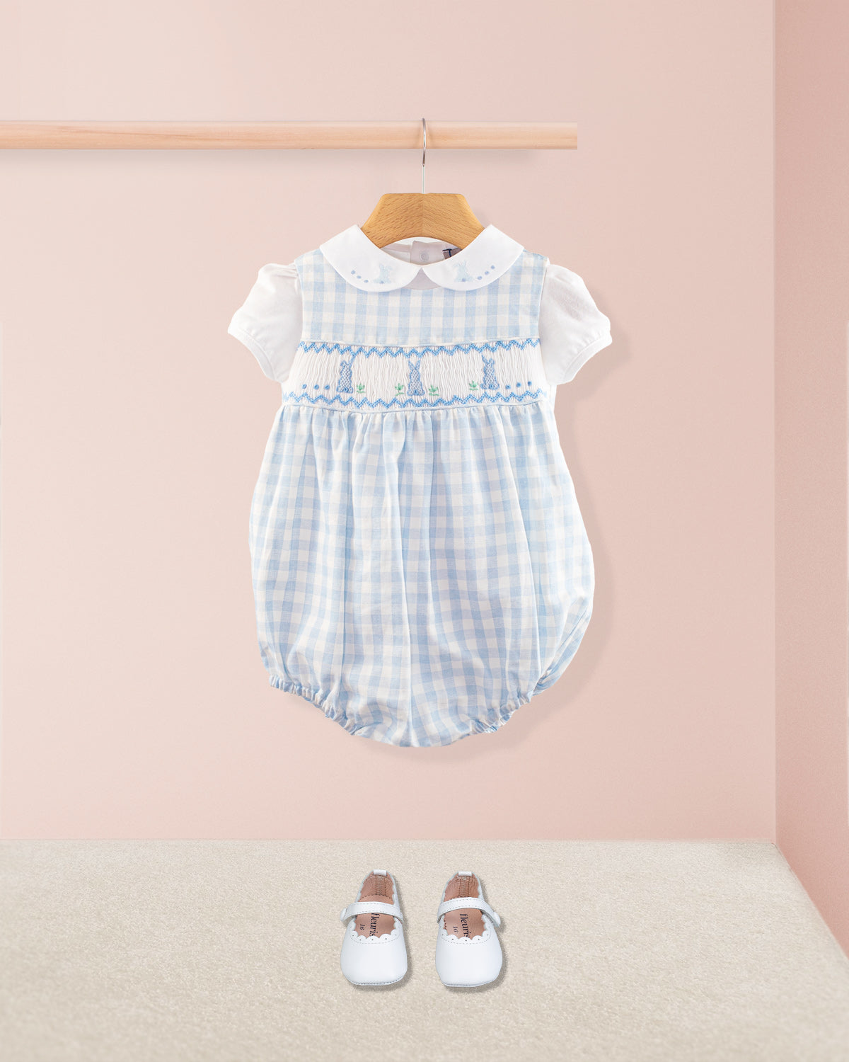 Bunny Blue Gingham Linen Bubble - Romper